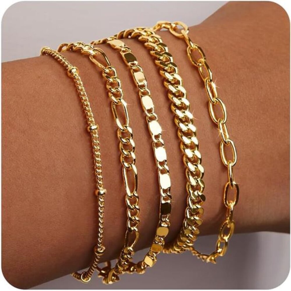 Gold Bracelets for Women Trendy,14K Real Gold Plated Dainty Stackable Paperclip